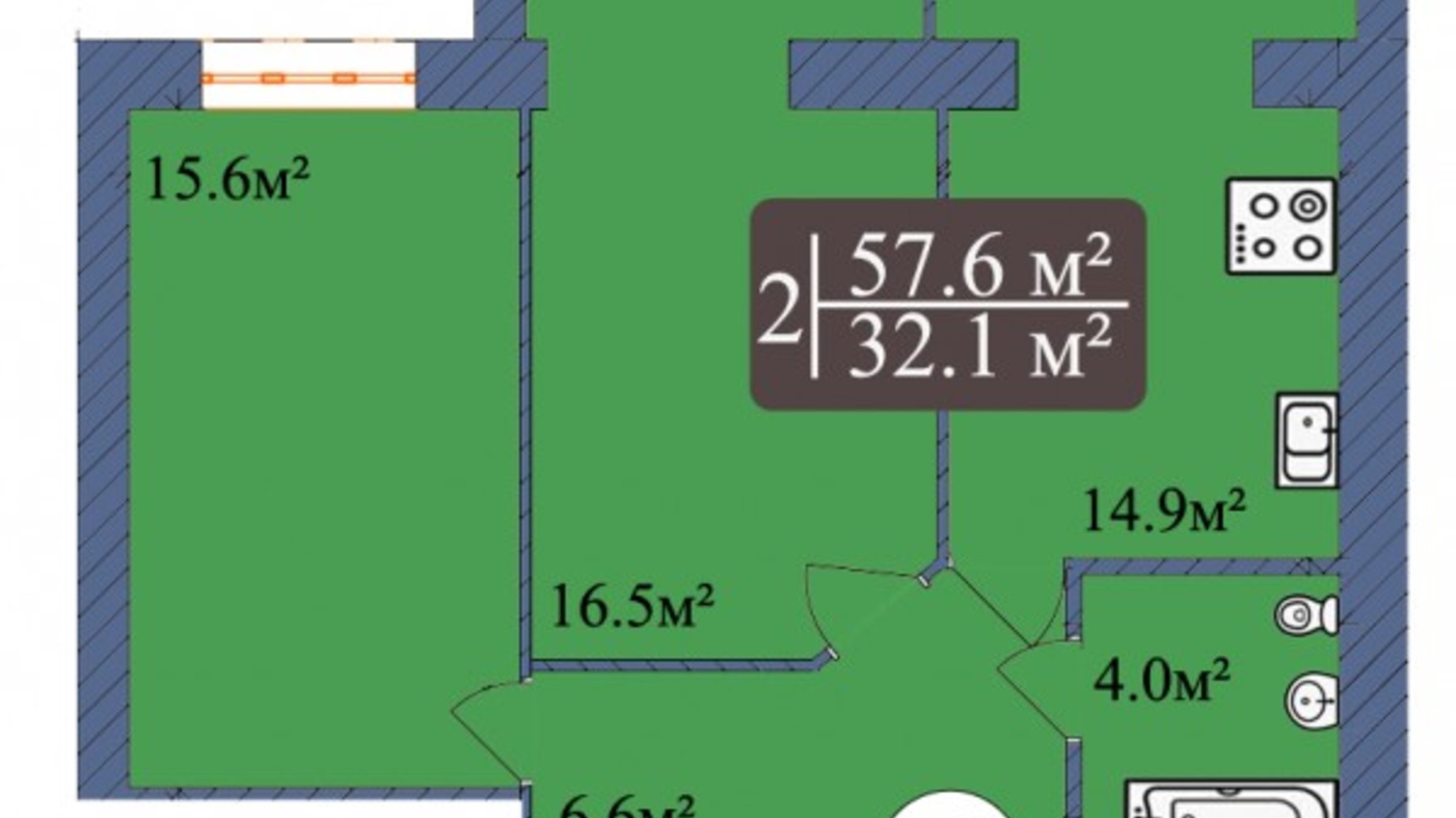 Планировка 2-комнатной квартиры в ЖК Мрія Чернігів 2 57.6 м², фото 373205