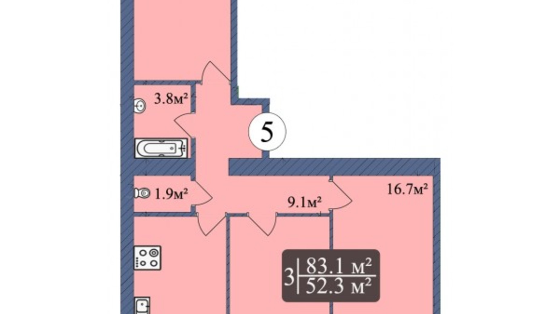 Планировка 3-комнатной квартиры в ЖК Мрія Чернігів 2 83.1 м², фото 373206