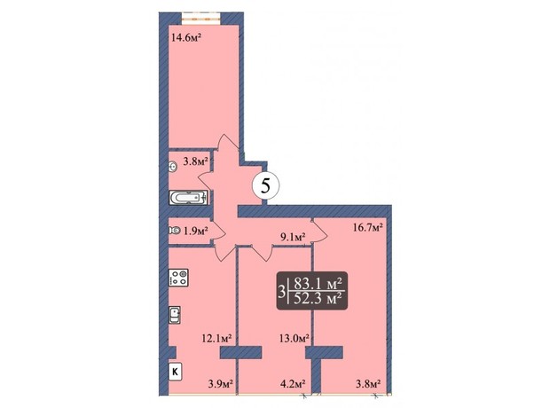 ЖК Мрія Чернігів 2: планування 3-кімнатної квартири 83.1 м²