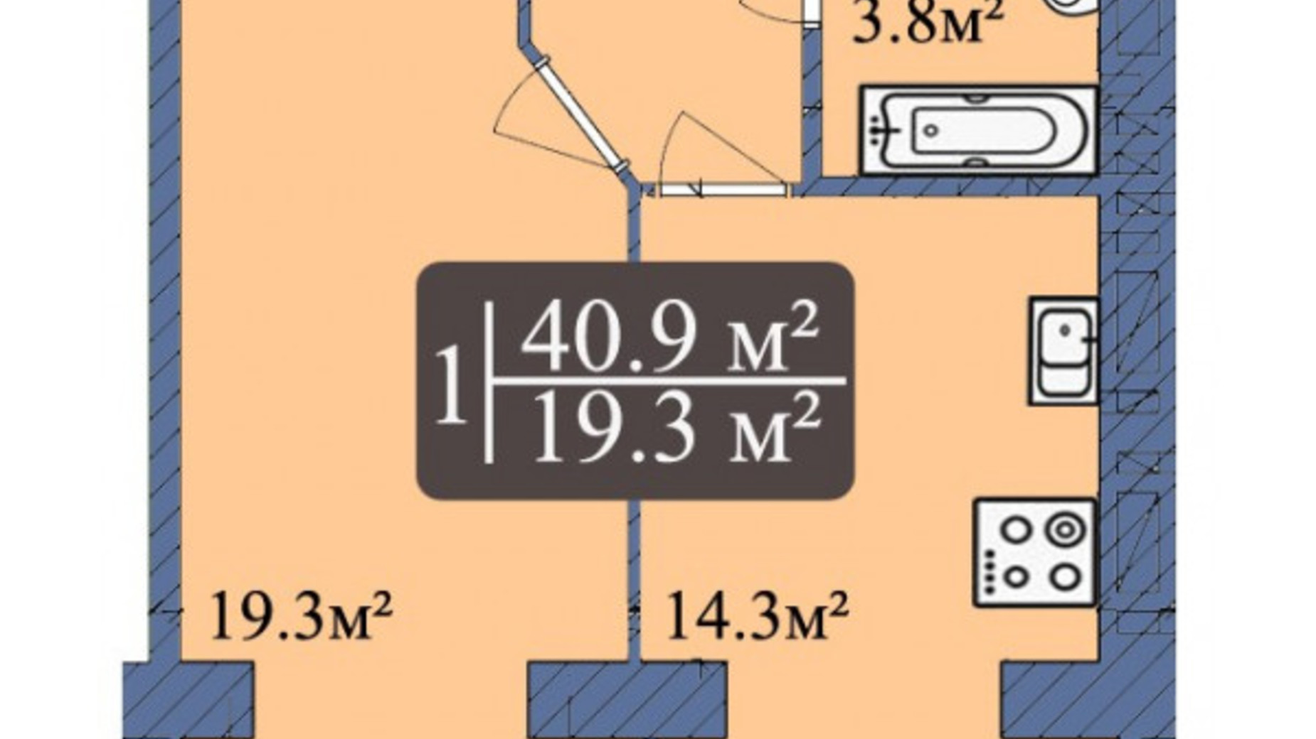 Планування 1-кімнатної квартири в ЖК Мрія Чернігів 2 40.9 м², фото 373211