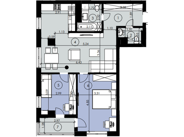 ЖК ЕкоПарк: планування 2-кімнатної квартири 71.59 м²