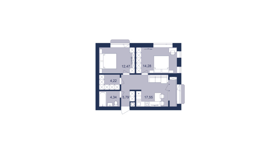 Планировка 2-комнатной квартиры в ЖК Рем 57.97 м², фото 373561