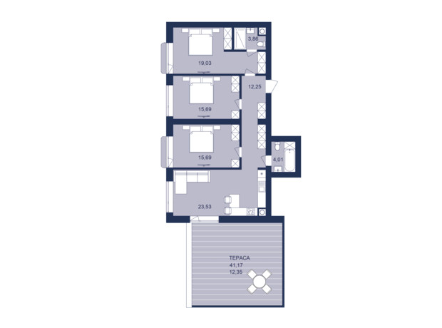 ЖК Рем: планування 3-кімнатної квартири 105 м²
