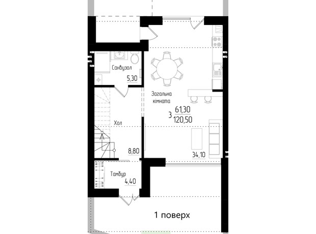 Таунхаус Hygge Life: планировка 3-комнатной квартиры 135 м²