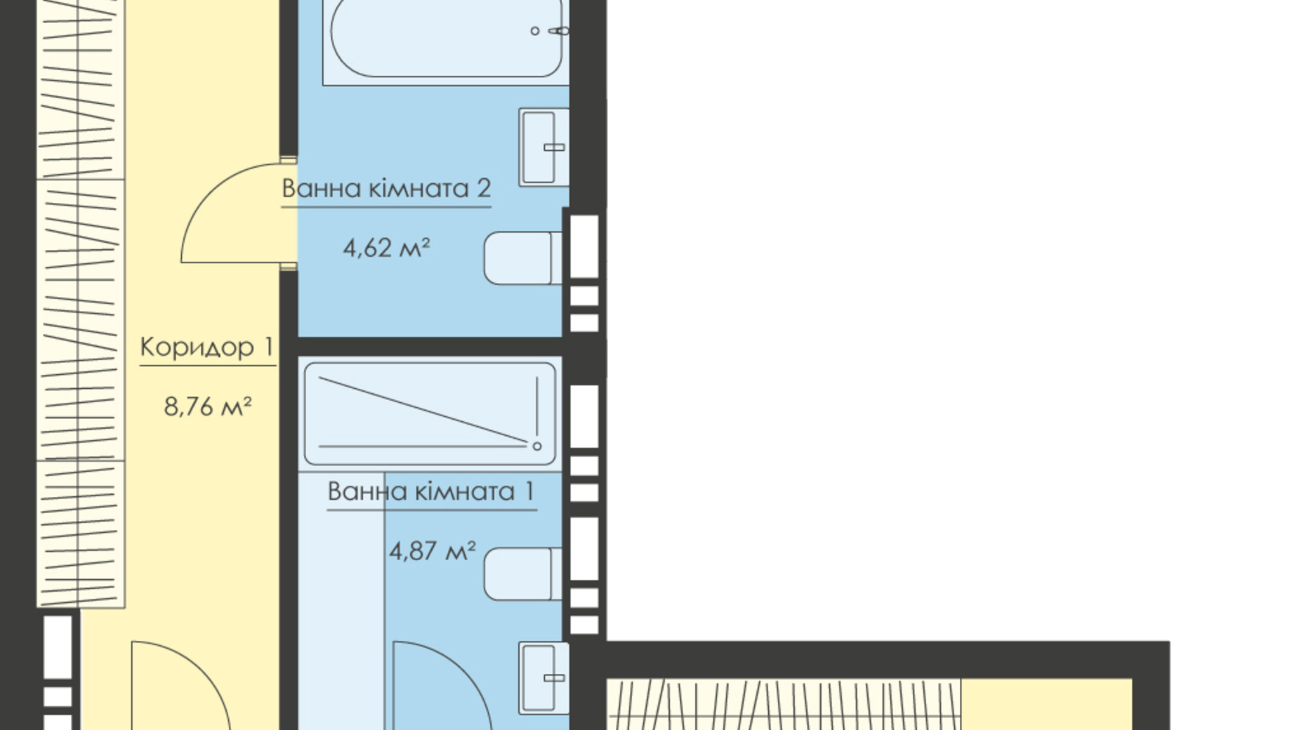 Планування 2-кімнатної квартири в ЖК Новий Поділ 77.23 м², фото 373701