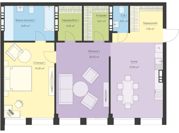 ЖК Новый Подол: планировка 2-комнатной квартиры 86.84 м²