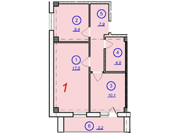 ЖК The Loft: планировка 2-комнатной квартиры 53.09 м²