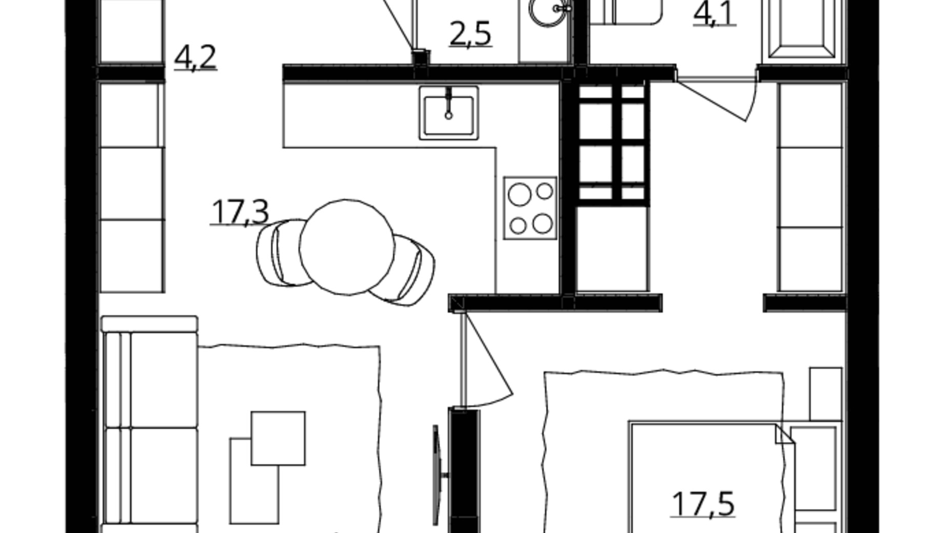 Планування 1-кімнатної квартири в ЖК Doma Trabotti 50 м², фото 373730