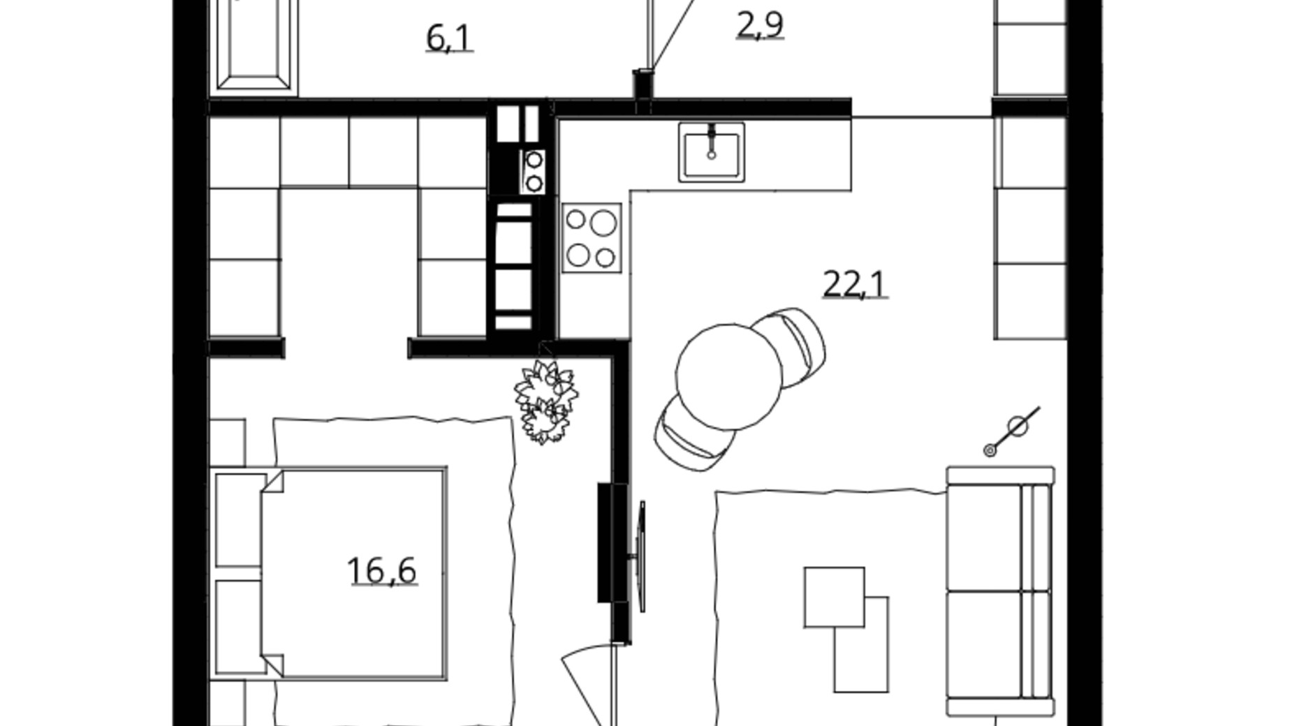 Планування 1-кімнатної квартири в ЖК Doma Trabotti 55 м², фото 373731