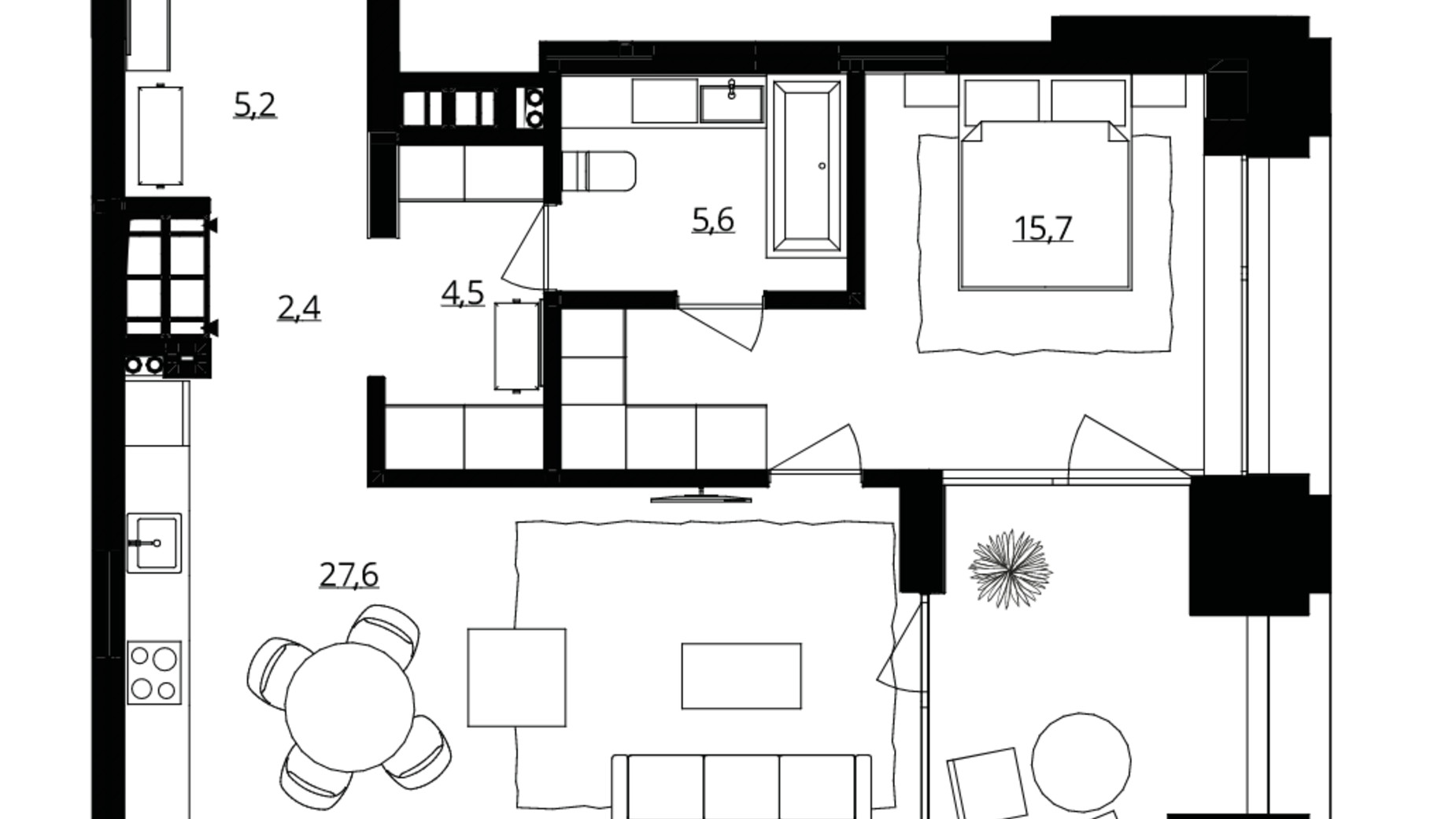 Планировка 1-комнатной квартиры в ЖК Doma Trabotti 67.3 м², фото 373732