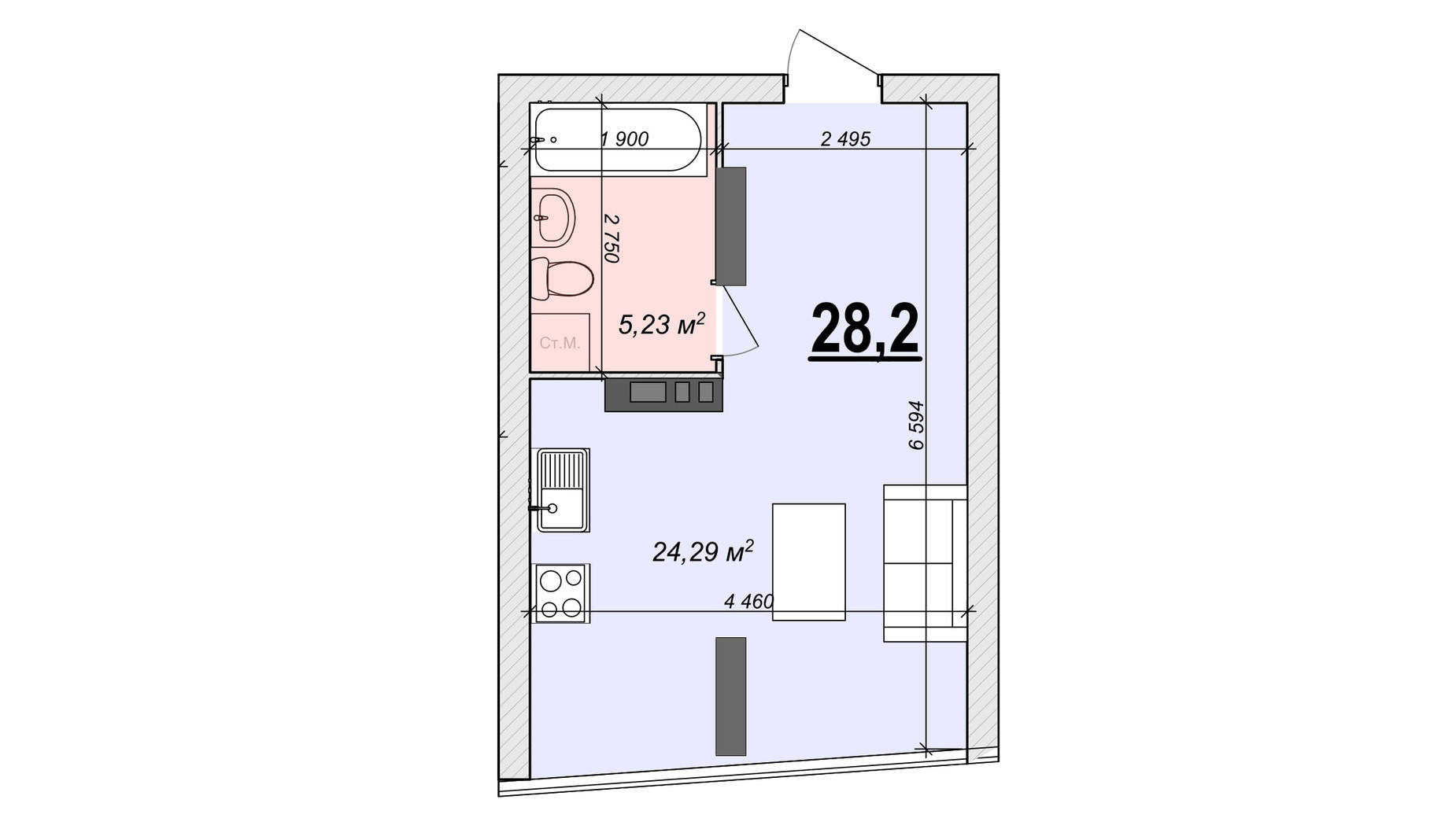 Планировка апартаментов в ЖК Bogun City 28.2 м², фото 374076