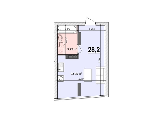 ЖК Bogun City: планування 1-кімнатної квартири 28.2 м²