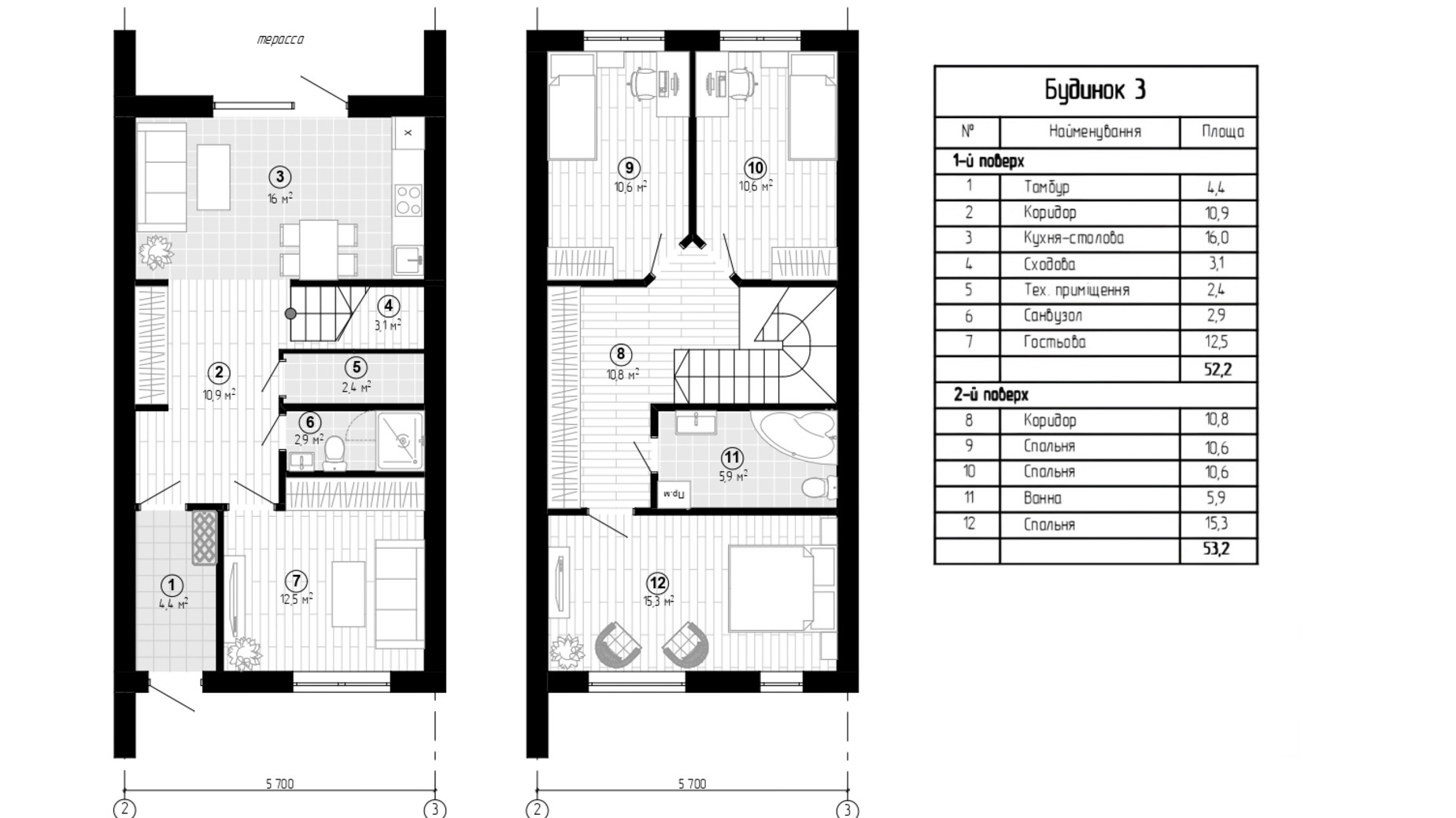 Планировка таунхауса в Таунхаус Козырная Семёрка 105.4 м², фото 374099