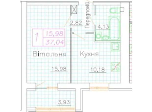 ЖК Центральний: планировка 1-комнатной квартиры 37.04 м²