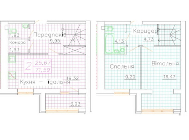 ЖК Центральний: планування 1-кімнатної квартири 71.59 м²