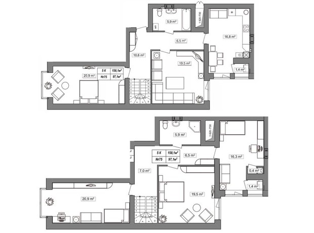 ЖК Гудвил: планировка 5-комнатной квартиры 158.1 м²
