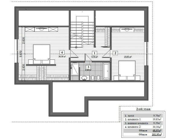 КМ Country House: планування 2-кімнатної квартири 182 м²