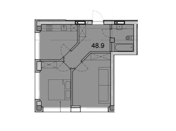 ЖК Олімпійський : планування 2-кімнатної квартири 48.9 м²