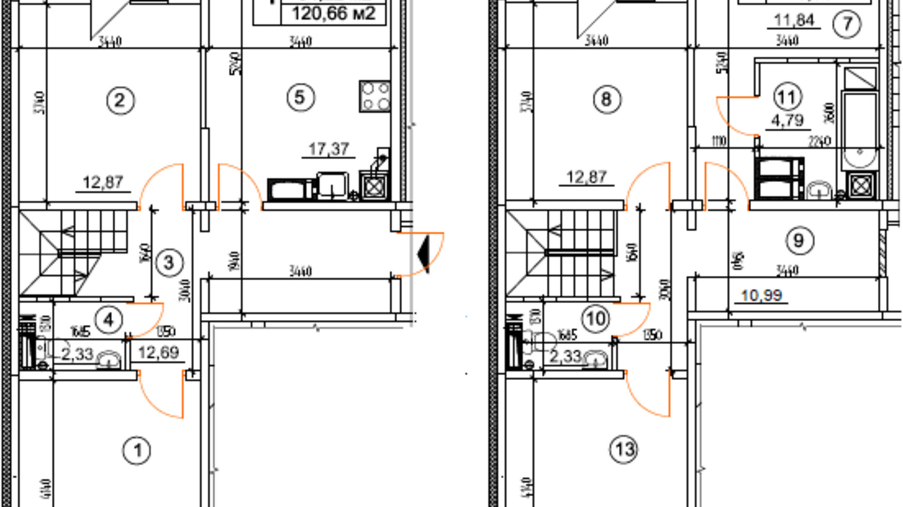 Планировка 4-комнатной квартиры в ЖК Квартал Тарасовский 120.66 м², фото 375138