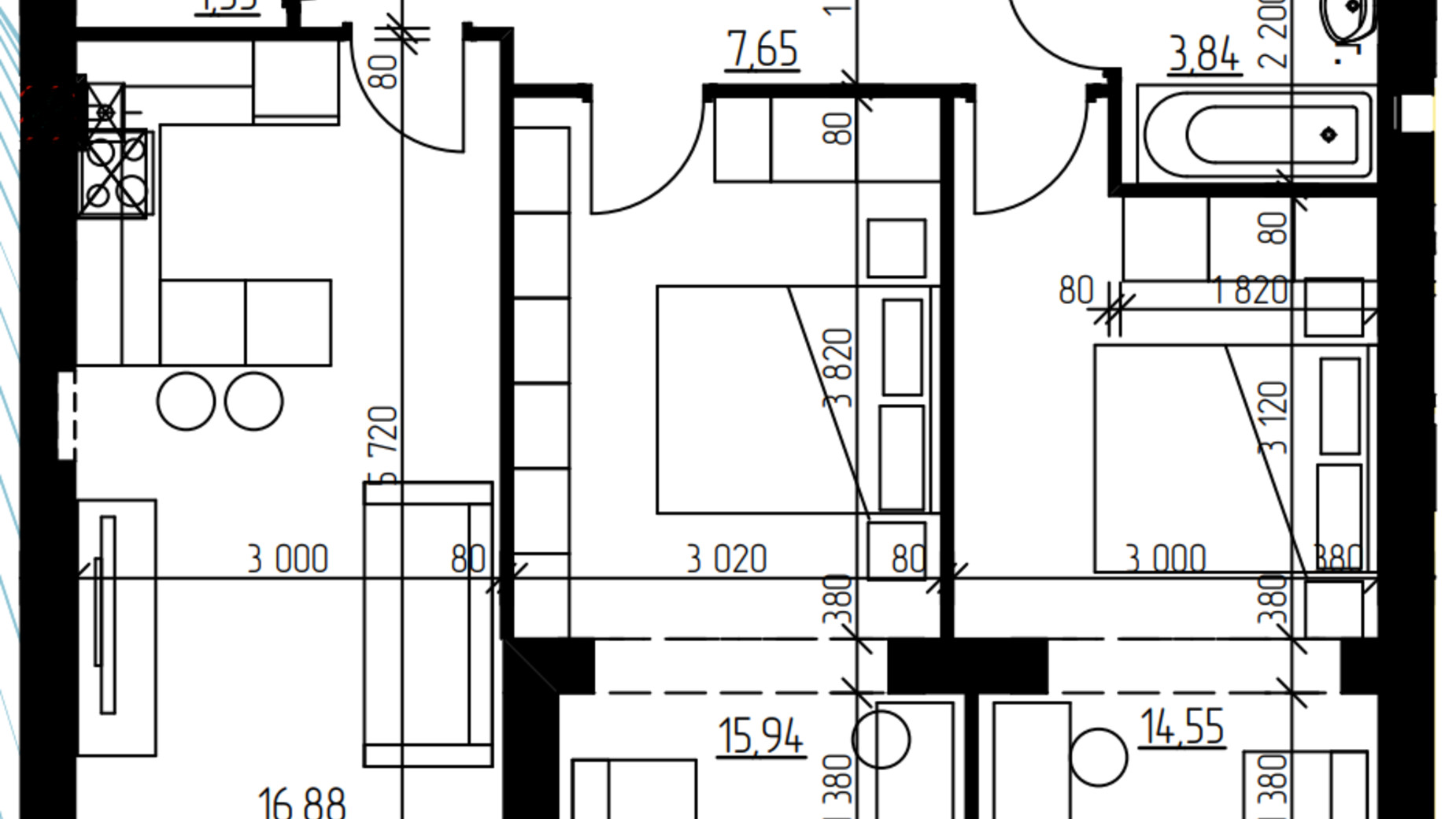 Планування 2-кімнатної квартири в ЖК Гостомельські Липки 5 63.47 м², фото 375437
