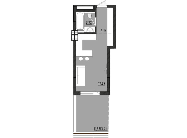ЖР Сады Ривьеры: планировка 1-комнатной квартиры 29.01 м²