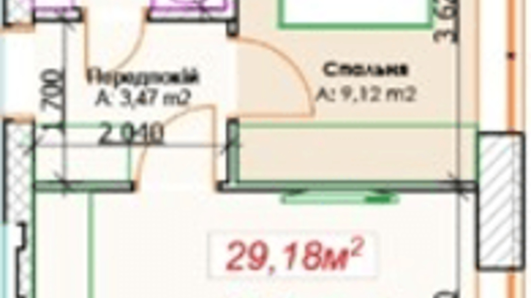 Планировка 1-комнатной квартиры в КД GoodHome 29.18 м², фото 375890