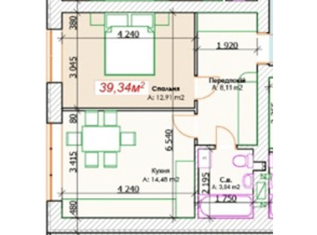 КБ GoodHome: планування 1-кімнатної квартири 39.34 м²