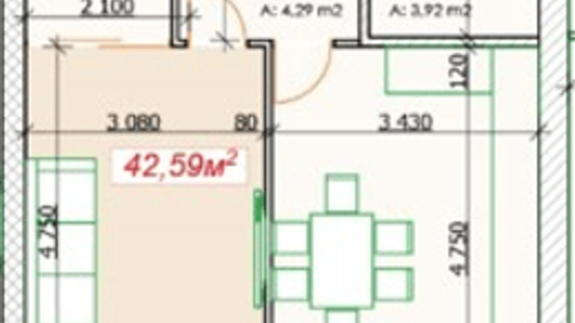 Планування 1-кімнатної квартири в КБ GoodHome 42.59 м², фото 375898