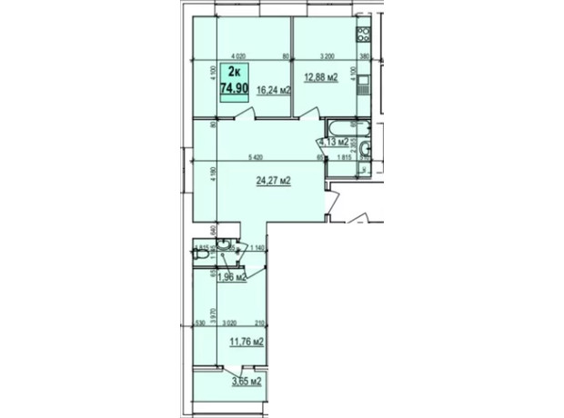 ЖК Славянский: планировка 2-комнатной квартиры 74.9 м²