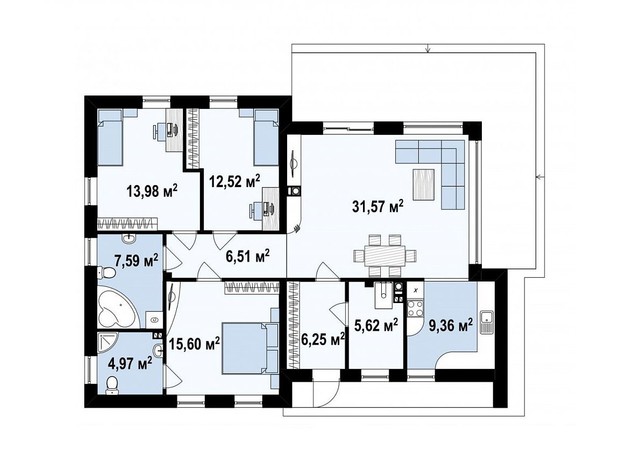 КГ Ula.community: планировка 3-комнатной квартиры 123.2 м²