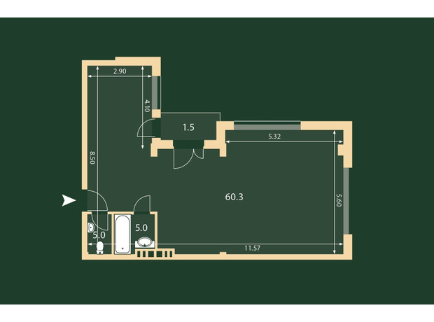 ЖК Hidden: планировка 2-комнатной квартиры 72 м²