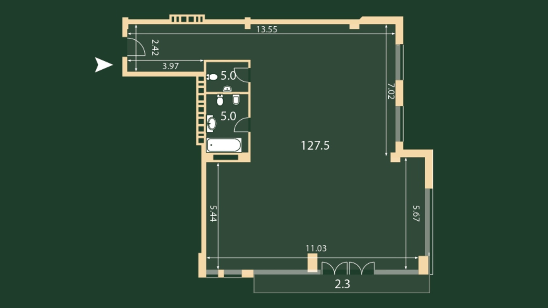 Планировка 3-комнатной квартиры в ЖК Hidden 139.2 м², фото 377004