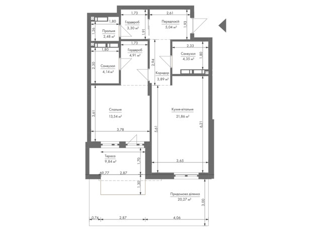 ЖК Gravity Park: планування 1-кімнатної квартири 66.5 м²