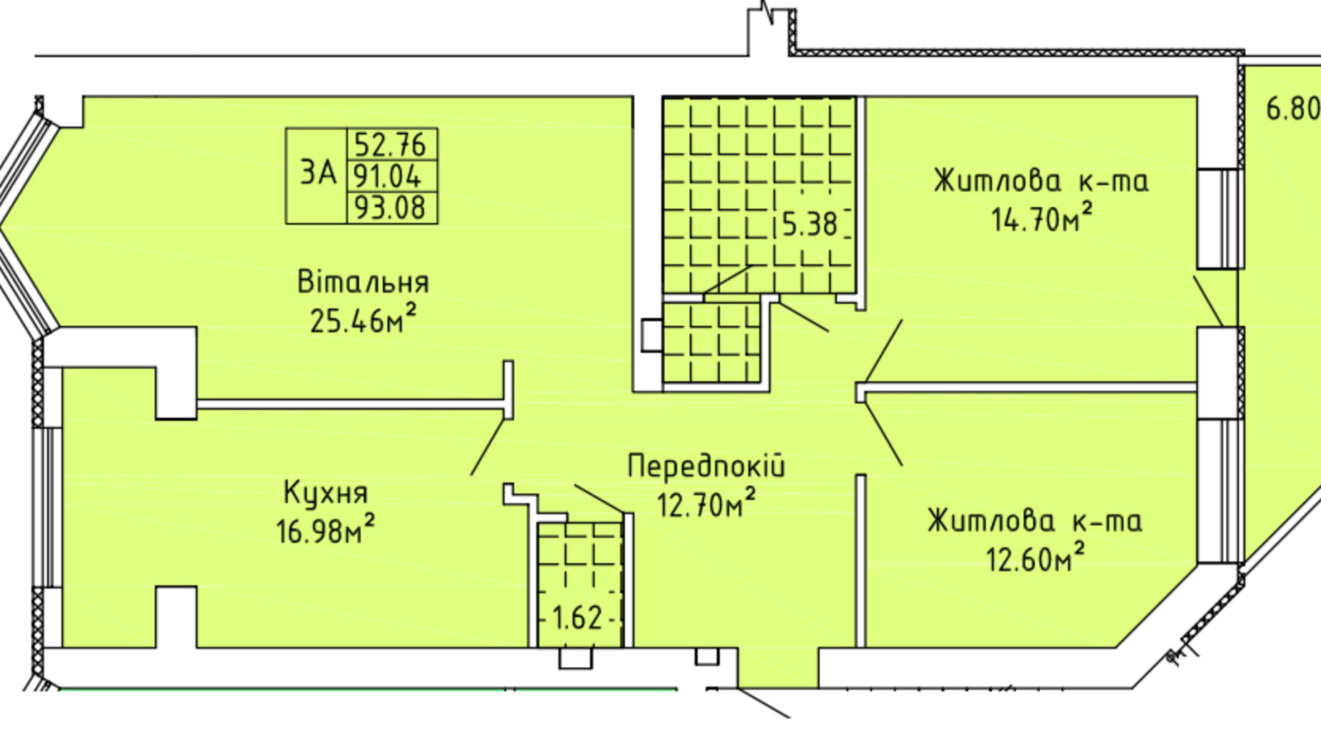 Планировка 3-комнатной квартиры в ЖК Краєвид Верховини 94.2 м², фото 377023