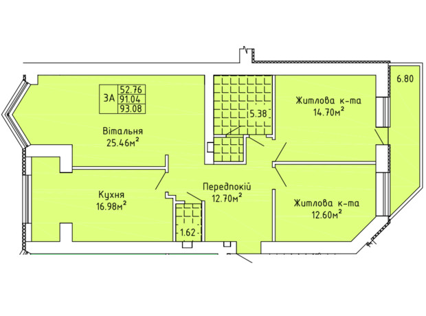ЖК Краєвид Верховини: планировка 3-комнатной квартиры 94.2 м²