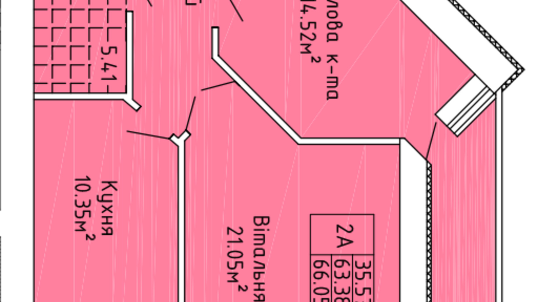 Планування 2-кімнатної квартири в ЖК Краєвид Верховини 66.1 м², фото 377024