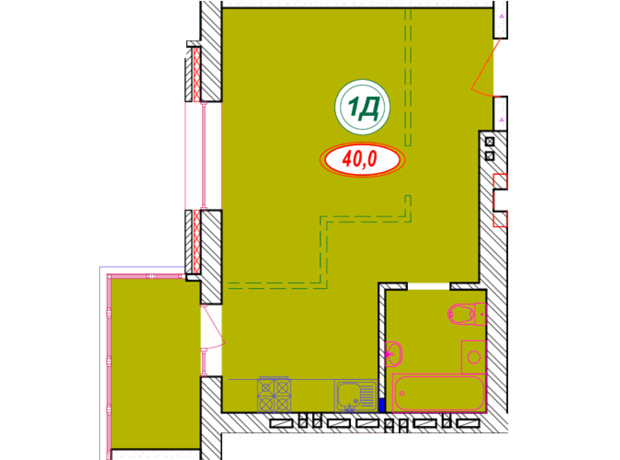 ЖК Семейный: планировка 1-комнатной квартиры 40 м²