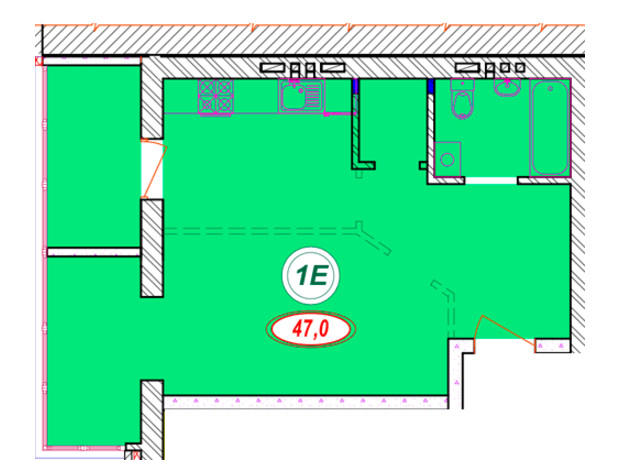 ЖК Сімейний: планування 1-кімнатної квартири 47 м²