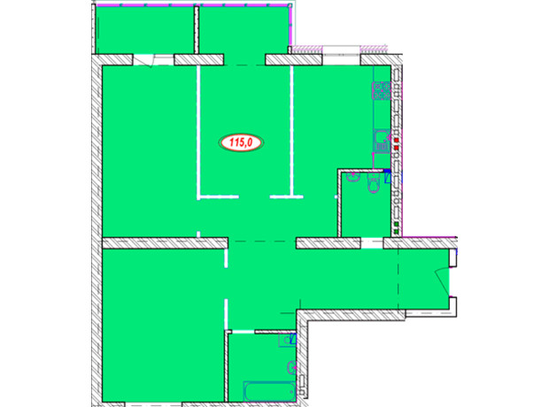 ЖК Сімейний: планування 2-кімнатної квартири 115 м²