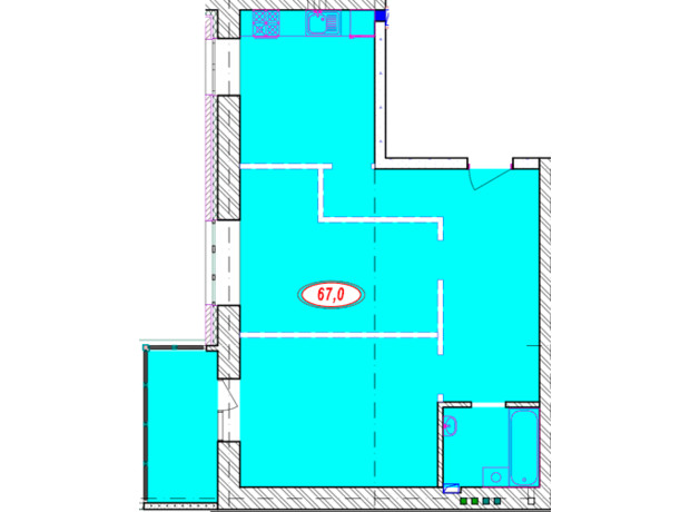 ЖК Сімейний: планування 2-кімнатної квартири 67 м²