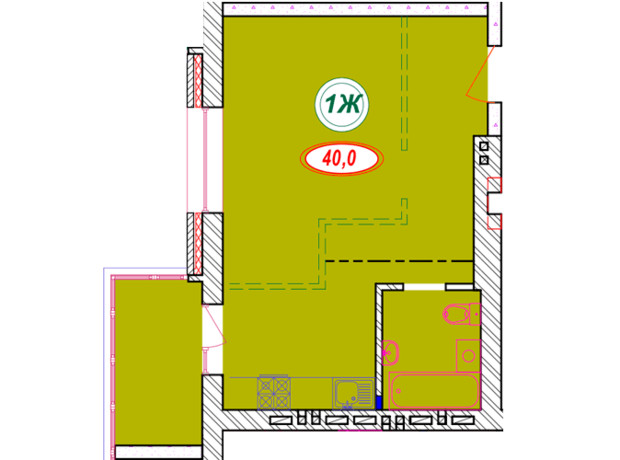 ЖК Семейный: планировка 1-комнатной квартиры 40 м²