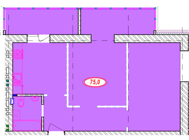 ЖК Семейный: планировка 2-комнатной квартиры 75 м²