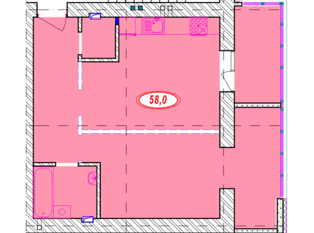 ЖК Семейный: планировка 1-комнатной квартиры 58 м²