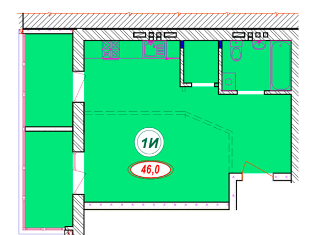 ЖК Семейный: планировка 1-комнатной квартиры 46 м²