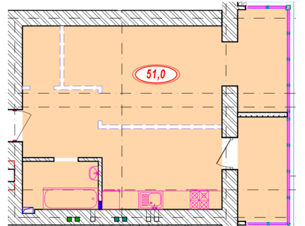 ЖК Семейный: планировка 1-комнатной квартиры 51 м²