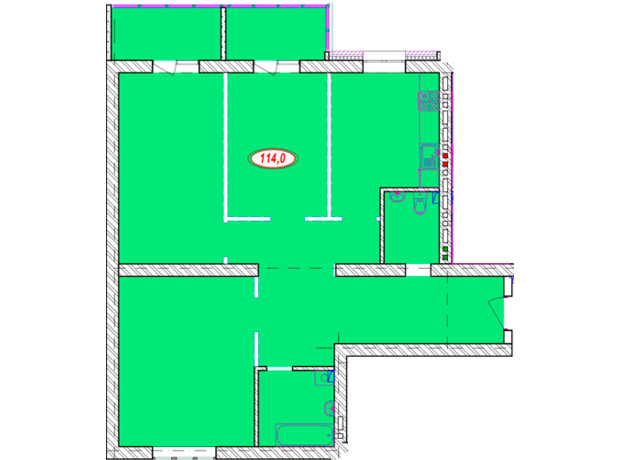 ЖК Сімейний: планування 2-кімнатної квартири 114 м²