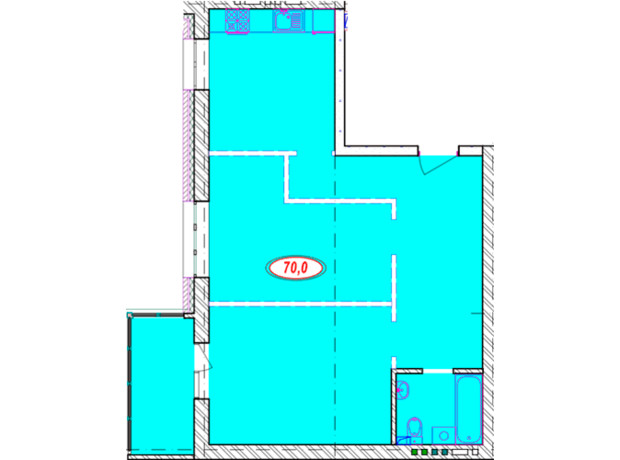 ЖК Семейный: планировка 2-комнатной квартиры 70 м²