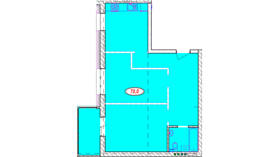 Планировка 2-комнатной квартиры в ЖК Семейный 70 м², фото 377125