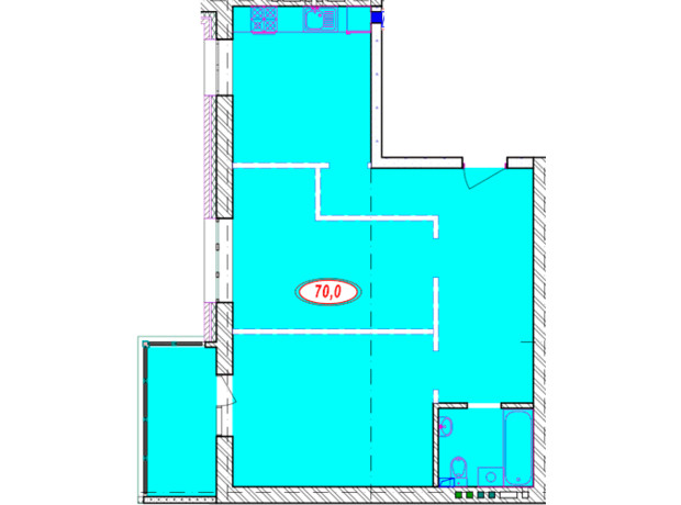 ЖК Семейный: планировка 2-комнатной квартиры 70 м²