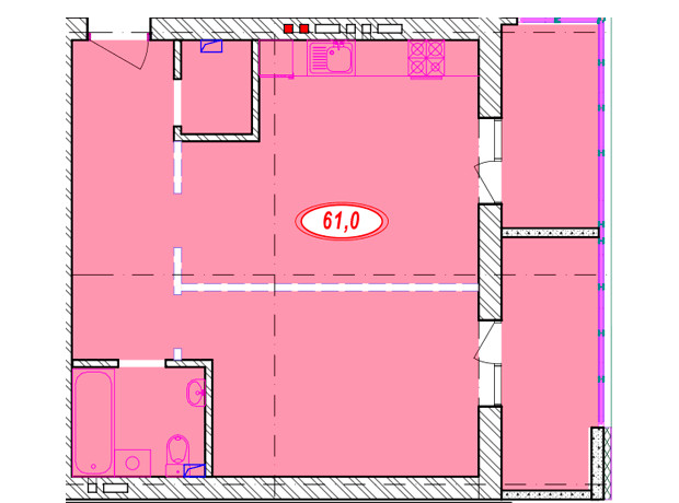 ЖК Семейный: планировка 1-комнатной квартиры 61 м²